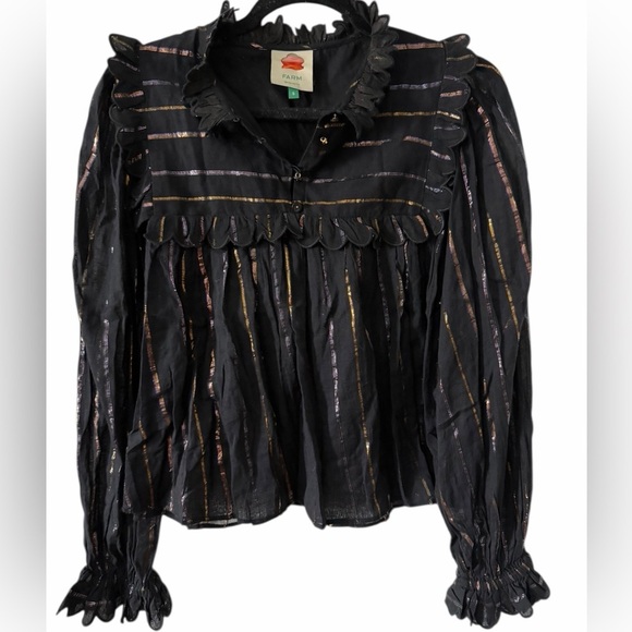 Farm Rio Metallic Stripe Ruffle Shirt - Picture 3 of 6